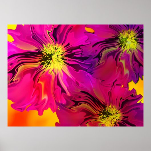 Moderne Abstracte Fuchsia (Magenta) bloemen Poster (Voorkant)