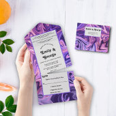 Moderne Abstracte galaxy Art Wavy Blue Chic Weddin All In One Uitnodiging