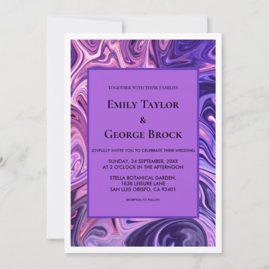 Moderne Abstracte galaxy Art Wavy Blue Chic Weddin Kaart (Voorkant)