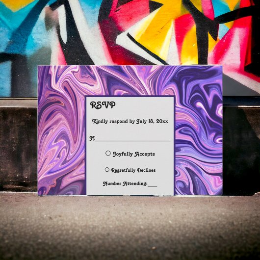 Moderne Abstracte galaxy Art Wavy Blue Chic Weddin RSVP Kaartje