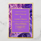 Moderne Abstracte galaxy Art Wavy Blue Gold Weddin Folie Uitnodiging (Voorkant)