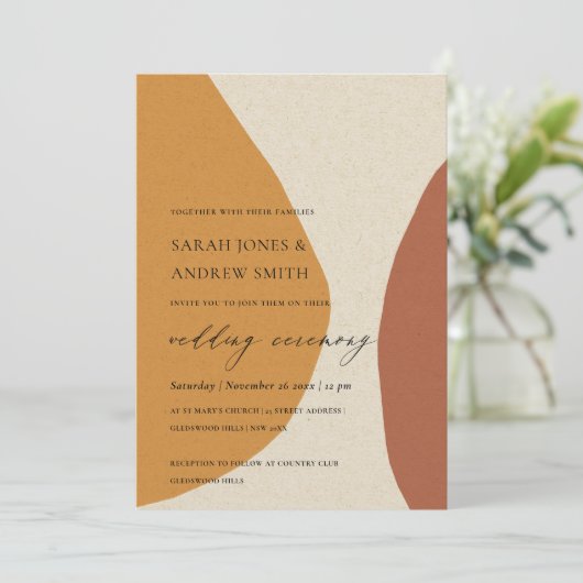 MODERNE ABSTRACTE-GEEL-TERRACOTTA-KUNSTGEBREK KAART (Staand voorkant)