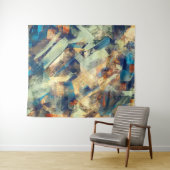 Moderne Abstracte Gele Blauwe Kwaststreken Kunst Wandkleed (In Situ (horizontaal))