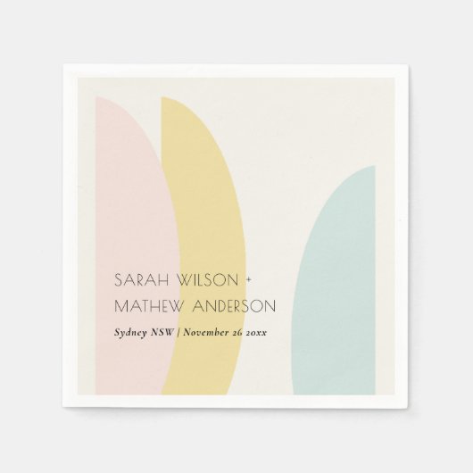 Moderne Abstracte Gele Blush Aqua Blauwe Trouw Servet (Voorkant)