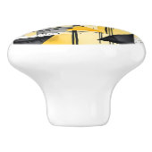 Moderne Abstracte Gele en Zwarte Waterverf Keramische Knop (Zijkant)