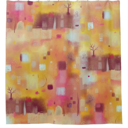 Moderne Abstracte gele Waterverf kunst Douchegordijn (Voorkant)