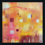 Moderne Abstracte gele Waterverf Poster<br><div class="desc">Een hedendaagse moderne abstracte waterverf schilderij in warme kleuren. Geel, roze, oranje en crème. Originele kunst van Nic Squirrell.</div>