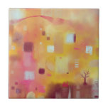 Moderne Abstracte gele Waterverf Tegeltje<br><div class="desc">Een hedendaagse moderne abstracte waterverf schilderij in warme kleuren. Geel,  roze,  oranje en crème. Originele kunst van Nic Squirrell.</div>