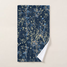 Moderne Abstracte gele wilde bloemen op donkerblau Bad Handdoek