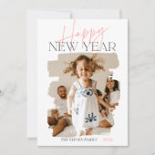 Moderne abstracte, gelukkige nieuwjaars penseelroz feestdagenkaart (Voorkant)