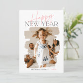 Moderne abstracte, gelukkige nieuwjaars penseelroz feestdagenkaart (Staand voorkant)