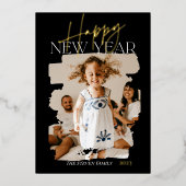 Moderne, abstracte, gelukkige nieuwjaars penseelst folie feestdagenkaart (Voorkant)