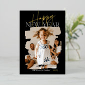 Moderne, abstracte, gelukkige nieuwjaars penseelst folie feestdagenkaart (Staand Voorkant)