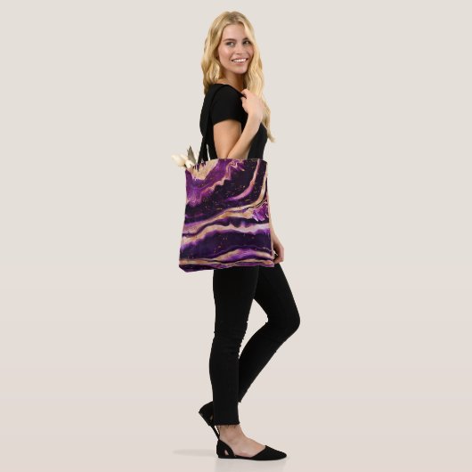 Moderne Abstracte Geode Donk Paars Roze Gold Agate Tote Bag (Op model)