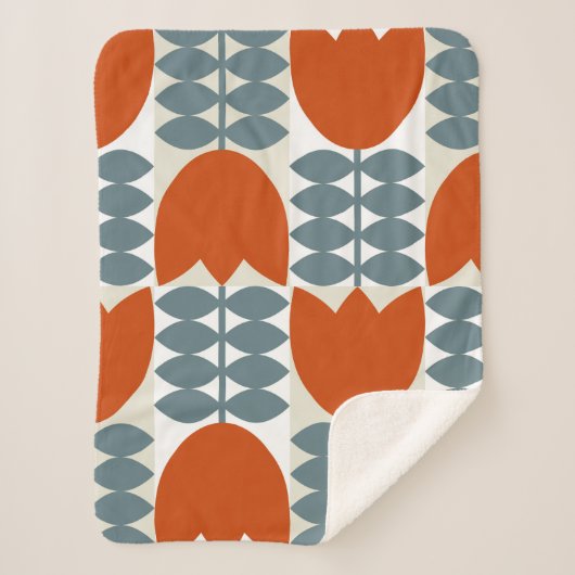 Moderne abstracte geometrie met gestileerde bloeme sherpa deken (Voorkant)