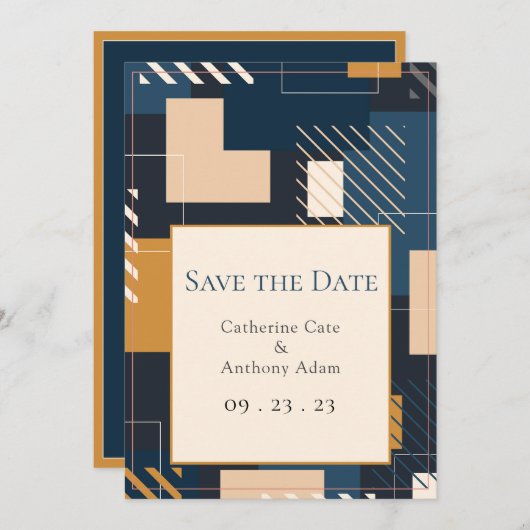 Moderne Abstracte geometrische bruiloft Save The Date (Voorkant / Achterkant)