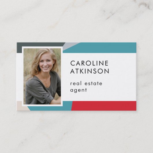 Moderne Abstracte Geometrische Foto QR Code Visitekaartje (Voorkant)