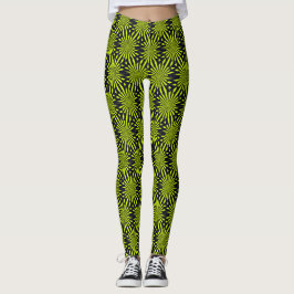 Moderne Abstracte Geometrische Groene Zwarte Vuurw Leggings