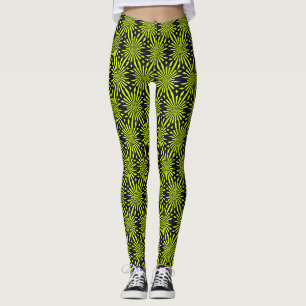 Moderne Abstracte Geometrische Groene Zwarte Vuurw Leggings