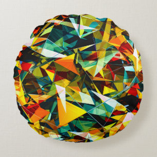 Moderne Abstracte Geometrische Kleurrijke Kristal  Rond Kussen