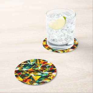 Moderne Abstracte Geometrische Kleurrijke Kristal  Ronde Kartonnen Onderzetter