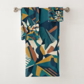 Moderne Abstracte Geometrische Kunst - Retro Teal Bad Handdoek (Insitu)