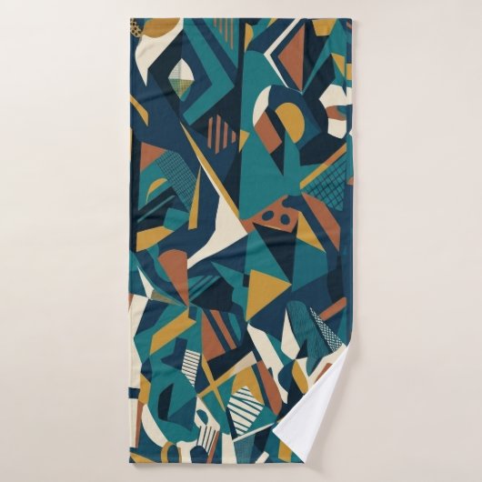 Moderne Abstracte Geometrische Kunst - Retro Teal Bad Handdoek (Badhanddoek)