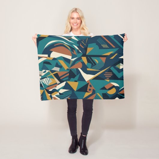 Moderne Abstracte Geometrische Kunst - Retro Teal Fleece Deken (In situ)