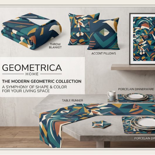 Moderne Abstracte Geometrische Kunst - Retro Teal Korte Tafelloper