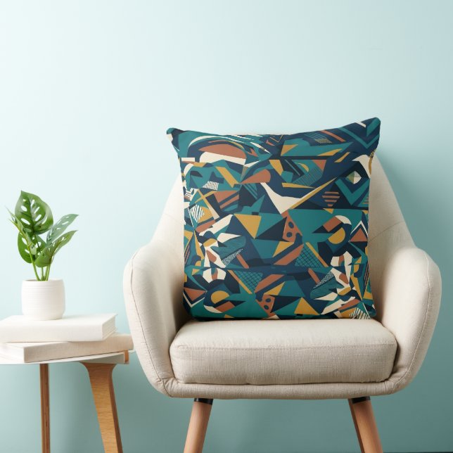 Moderne Abstracte Geometrische Kunst - Retro Teal  Kussen (Stoel)
