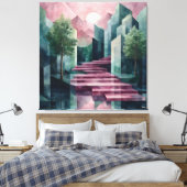 Moderne Abstracte Geometrische Landschap Roze & Gr Canvas Afdruk (Insitu (Slaapkamer))