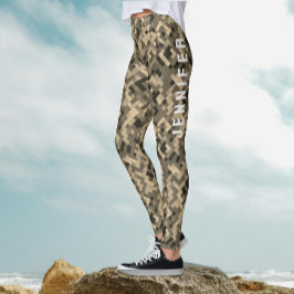 Moderne Abstracte Geometrische Monochrome Beige Pa Leggings