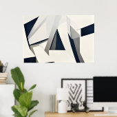 Moderne Abstracte Geometrische Navy en Wit Poster (Thuiskantoor)