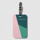 Moderne abstracte geometrische pastelroze & groen bagagelabel (Voorkant (verticaal))