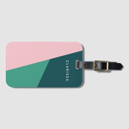 Moderne abstracte geometrische pastelroze & groen bagagelabel (Voorkant (horizontaal))