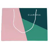 Moderne abstracte geometrische pastelroze & groen groot cadeauzakje (Voorkant)