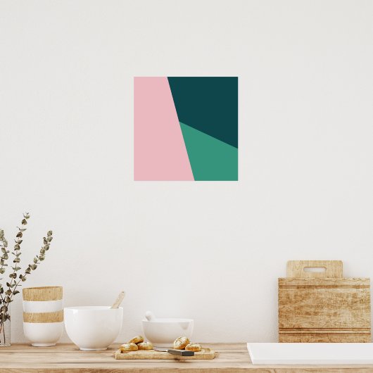 Moderne abstracte geometrische pastelroze & groen poster (Keuken)