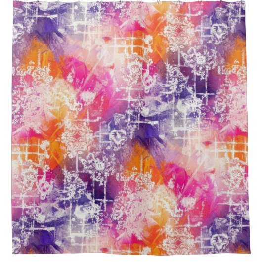 Moderne Abstracte Geometrische Rasterpatroon Douchegordijn (Voorkant)