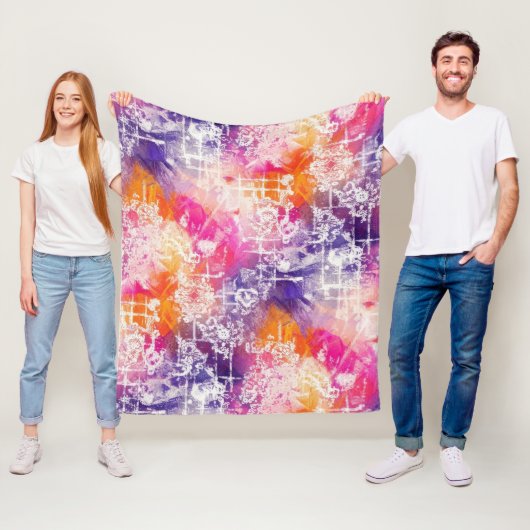 Moderne Abstracte Geometrische Rasterpatroon Fleece Deken (In situ)