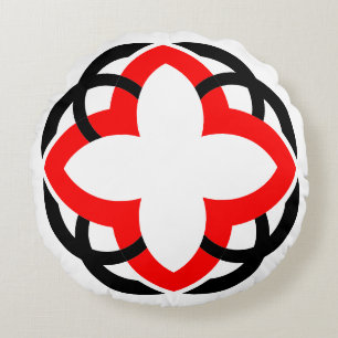 Moderne Abstracte Geometrische Rode en Zwarte Mand Rond Kussen