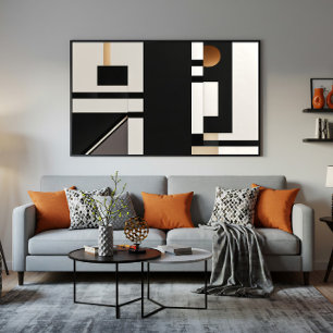 Moderne Abstracte Geometrische Zwart en Goud Canvas Afdruk