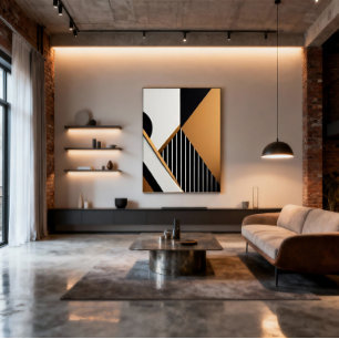 Moderne Abstracte Geometrische Zwart en Lichtbruin Canvas Afdruk