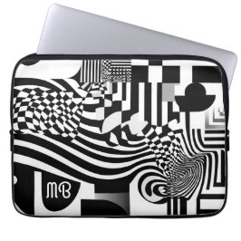 Moderne Abstracte Geometrische Zwart-Wit Patroon 1 Laptop Sleeve