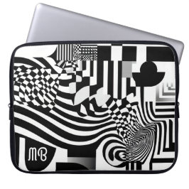 Moderne Abstracte Geometrische Zwart Witte Patroon Laptop Sleeve