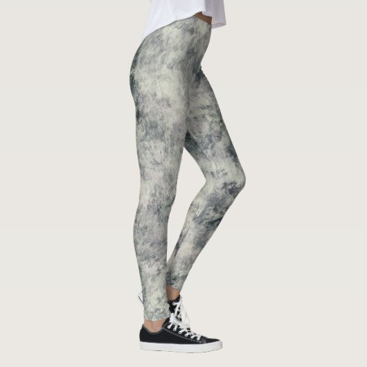 Moderne Abstracte getextureerde grijze lavender Sa Leggings (Rechts)