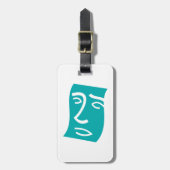 Moderne Abstracte Gezicht Lijnkunst Teal Bagagelabel (Voorkant verticaal)