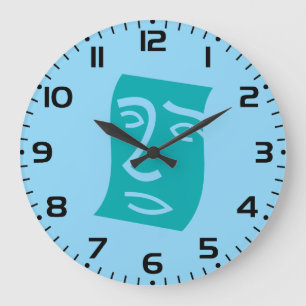 Moderne Abstracte Gezicht Lijnkunst Teal Grote Klok