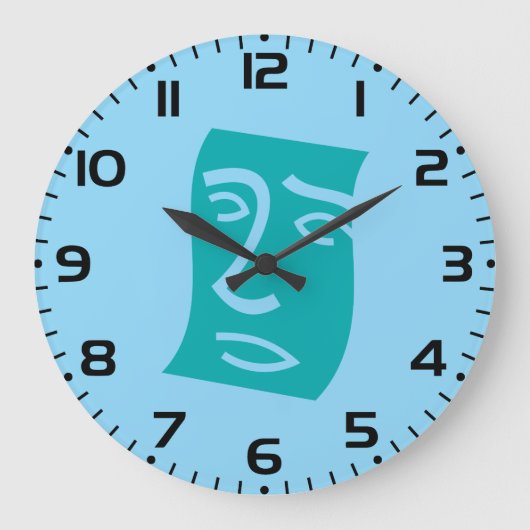 Moderne Abstracte Gezicht Lijnkunst Teal Grote Klok (Voorkant)