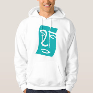 Moderne Abstracte Gezicht Lijnkunst Teal Hoodie