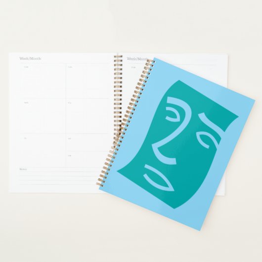 Moderne Abstracte Gezicht Lijnkunst Teal Planner (Display)